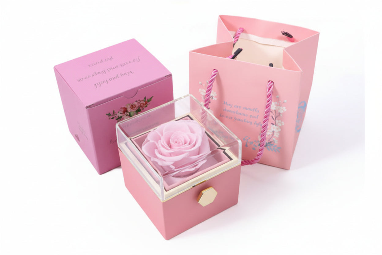 Valentine’s Day & Anniversary Surprise – Eternal Preserved Rose Gift for Women, Rotating Rose Jewelry Gift Box - Worthiy