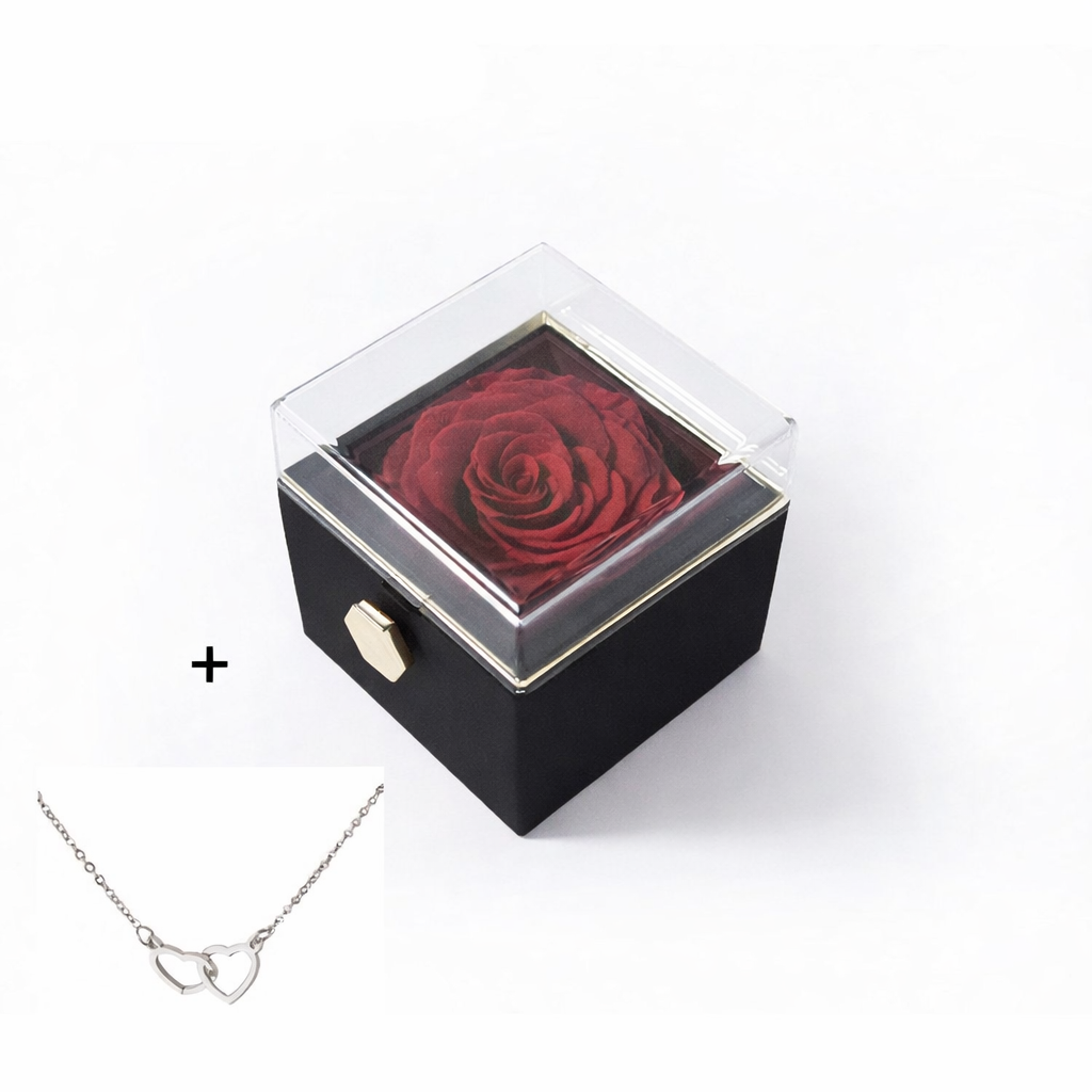 Valentine’s Day & Anniversary Surprise – Eternal Preserved Rose Gift for Women, Rotating Rose Jewelry Gift Box - Worthiy